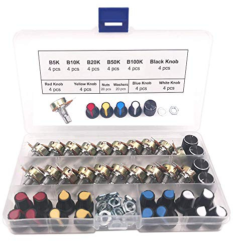 GTIWUNG Potentiometer Mono Linear B5K B10K B20K B50K B100K, 20 Stk. Einzelpotentiometer, WH148 3Pin Dreh-Potentiometer mit Muttern und Unterlegscheibe