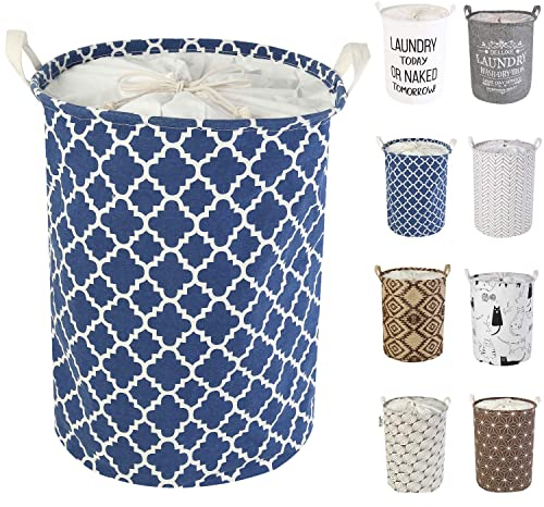 LessMo 17,7 con Coulisse Portabiancheria Bagagli Sorter, Pieghevole Pop-Up Lavanderia Cesti, Impermeabile Rotonda Cotone Lino