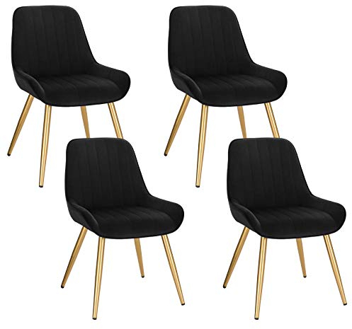 Lestarain Chaises de Salle à Manger Lot de 4 avec Dossier,Chaise de Cuisine Chaise de Salon Fauteuil Chaise Velours avec Pieds en Métal,Noir
