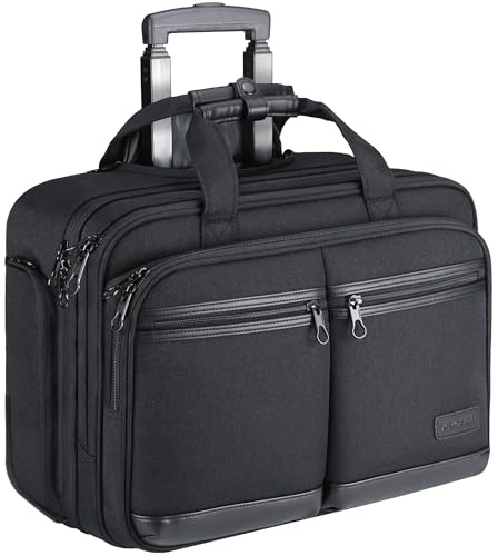 KROSER Rolling Laptop Bag Premium Rolling Briefcase Fits Up to 17.3 Inch Laptop Overnight Computer Bag with RFID Pockets for Travel/Business/Men/Women-Black