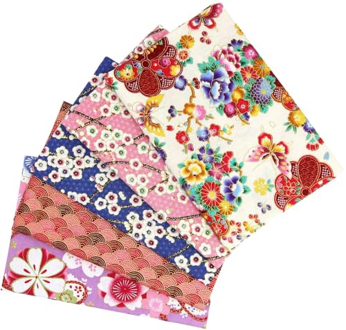 aufodara Set di 5 scampoli di tessuto in cotone per patchwork, 50 x 50 cm, in stile giapponese, stampati con bellissimi motivi floreali dorati, per cucito, trapuntatura, fai da te, artigianato (rosa