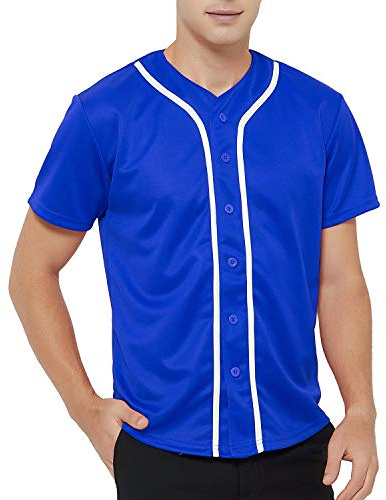 TopTie Camiseta Béisbol Hombre con Botones, Jersey Deportivo Liso