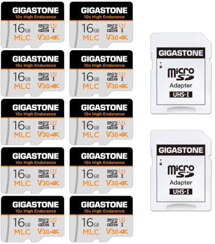 [5 års gratis dataåterställning] [10 x hög uthållighet] GIGASTONE Industriell 16 GB 10-pack MLC Micro SD-kort, 4K videoinspelning, säkerhetskamera, instrumentkamera, övervakningskompatibel 95 MB/s, U3