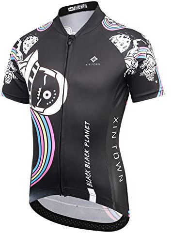L PATTERN Jungen Fahrradtrikot Radtrikot Set Fahrrad Trikot Mädchen Trikot Kurzarm+Kurz Fahrradhose Atmungsaktive Radhose mit Sitzpolster, Schwarz(Trikot), M