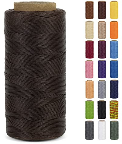 LEREATI Filo Cerato 0.8mm x 260m 150D Cordino Cuoio Filo da Cucito, Cordoncino Piatto Cerato per Legatoria, Creazione di Gioielli, Tela, Uncinetto, Cucire in Pelle, Portafoglio (Caffè Chiaro)