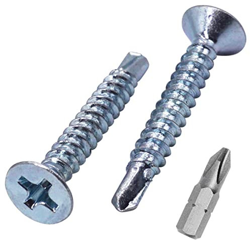 SKIR'CO (100 pezzi) DIN 7504 P acciaio zincato 3,5 x 25 mm viti autoperforanti per metallo, vite in lamiera, testa svasata