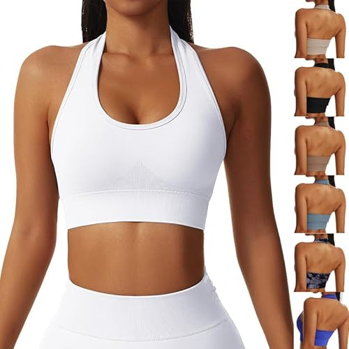 BFACCIA Reggiseno Sportivo per Donna Senza Cuciture Imbottito Activewear Reggiseni Halter Collo Bralette Supporto a Medio Impatto Bra per Sonno Senza Ferretto Canotta Crop Top
