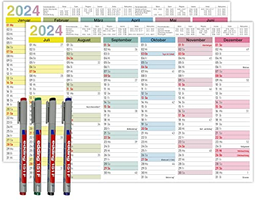 TOBJA abwischbarer Wandkalender 2026 A4 - Bunter Jahresplaner 2026 abwischbar, inkl. 4 Stifte. Tafelkalender 2026, Robuster Kalender A4 (abwischbar +4 Stifte)