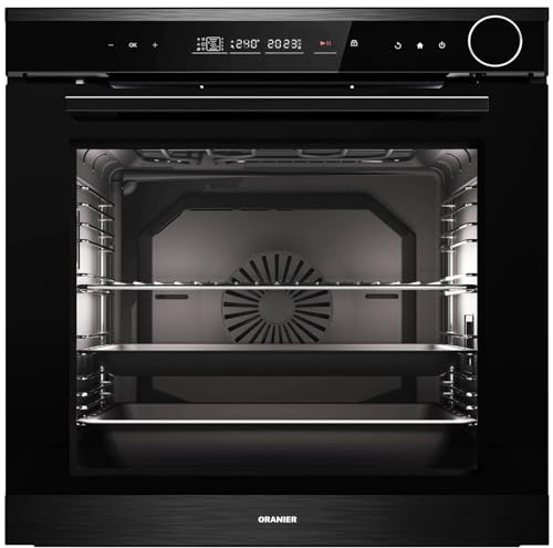 Oranier Dampf-Backofen EBD830 autark schwarz 80 Liter Garraum - Soft-Close Tür - Touch-Control - Pyrolyse Einbaubackofen mit 14 Funktionen
