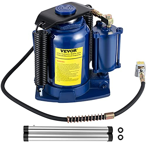 VEVOR Lufthydraulischer Flaschenheber, 32 t Pneumatischer Hydraulischer Flaschenheber, Pneumatischer/Manueller Hochhub-Flaschenheber mit Doppelbedienung und Manueller Handpumpe