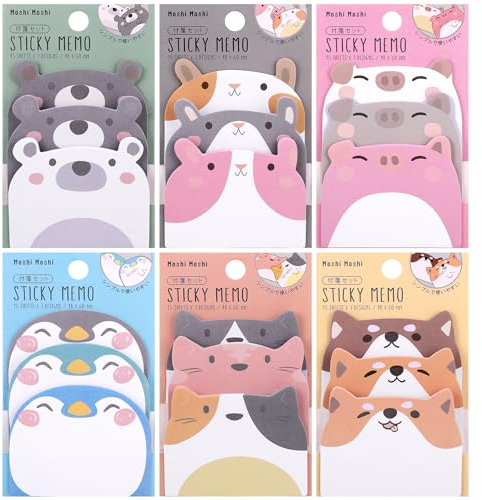 JIANTA 6 Blöcke Notizzettel, 18x süße Haftnotizen selbstklebend, 270 Zettel Tier Thema, Bunte Klebezettel zum Lernen und Markieren, kleine Geschenke für Kinder