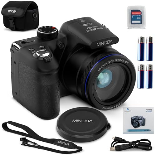 Minolta MN40Z 20MP Digital Camera – 40x Optical Zoom, 1080p FHD Video, 3.0 LCD, Wi-Fi, Face/Smile/Blink Detection – Black