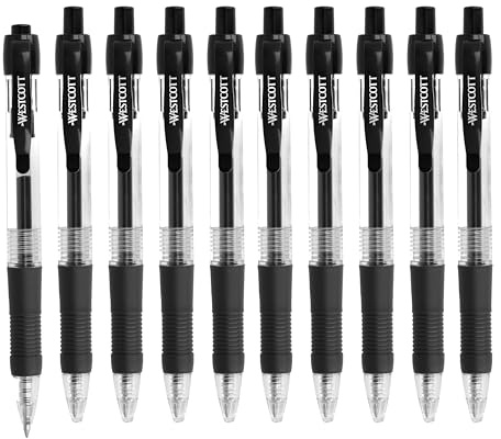 Westcott G²GELOTICE Gelschreiber Schwarz 10 Stück | Vorteilspack Gelstifte nachfüllbar mit ISO G2 Mine | weiche und präzise Gel Kugelschreiber mit 0,4mm Strichstärke | ergonom. Griff | E-712639 00