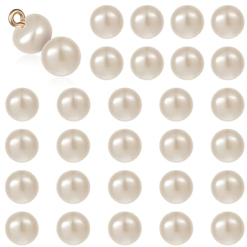 Lot de 30 boutons en perle beige de 10 mm, boutons décoratifs ronds avec tige pour chemises, robes, loisirs créatifs (trou de 2,3 mm)