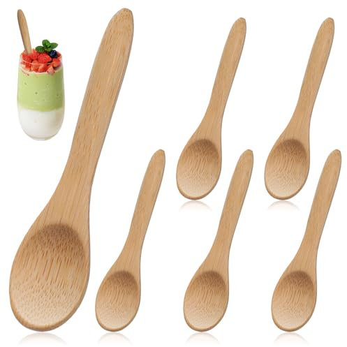 Set di 6 cucchiaini da miele, piccoli mini cucchiai in legno per caffè, cucchiaino da tè in legno di bambù marrone, perfetti per miele, tè e condimenti