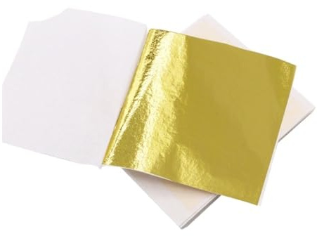 HEXHUASR 500 Feuilles de Papier Imitation Feuille d'or et d'argent for décoration de gâteaux, d'anniversaire, de Mariage, de Desserts(Gold 500PCS)