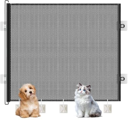Fuuxtci Puerta para Gatos En Puertas | Retráctil para Escaleras Interior,Reja De Seguridad Sin Taladro Barrera A Prueba De Niños para Todo Tipo De Animales Conejos Cachorros
