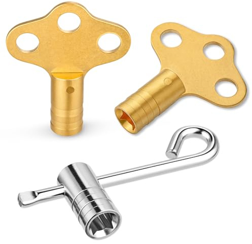 3-Piece Solid Brass Radiator Bleed Key Set UK, Mellbree Metric/Imperial Fit, Hex & Towel Radiator Key Tools for Heating Upkeep