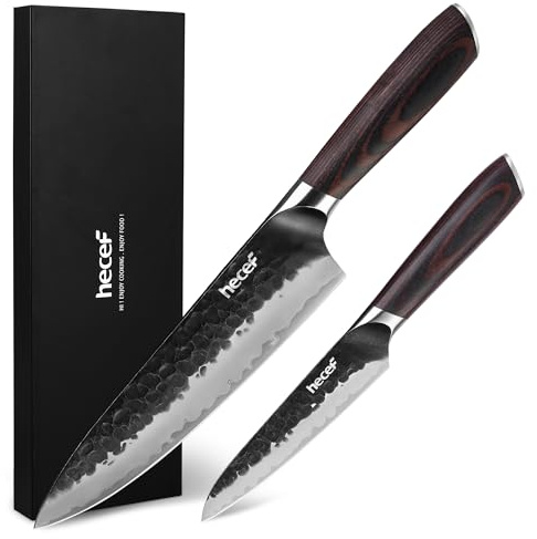 hecef Professional 2-Piece Japanese Chef Knife Set, High Carbon Steel Blades with Ergonomic Pakkawood Handles – Ultra Sharp Edge for Daily Kitchen Tasks