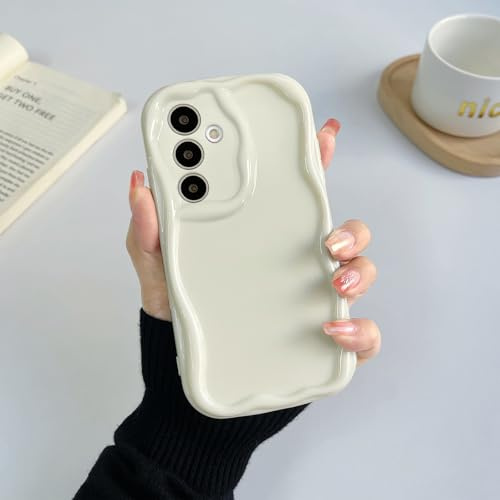 YANJIEER mobilskal för Samsung Galaxy A16 5G/4G, vågig wave design estetiskt och sött, tunt mjukt TPU silikon bumper, stötsäkert skyddsskal för kvinnor tjejer Vit