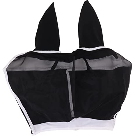 Fafeims Máscara contra Moscas de Caballo, Protección UV de Malla Transpirable Elástica con Cubierta para Las Orejas, para Protección de la Cara del Caballo (Talla S)