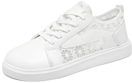 HTNEDNST Scarpe da ginnastica da donna bianche in pizzo, eleganti, piatte, estive, in rete, per Oktoberfest, traspiranti, Dirndl, da matrimonio, A11 bianco, 37 EU