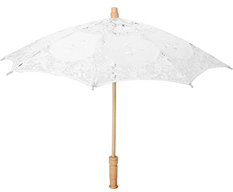 Ombrello parasole in pizzo bianco, uso della fotografia della decorazione della festa nuziale dell'ombrello del pizzo del ricamo del fiore fatto a mano delle donne della signora(Taglia L bianca)