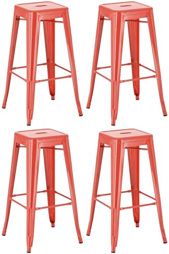 CLP Set di 4 sgabelli da Bar Joshua I Sgabelli da Bar impilabili in Metallo I Sgabelli da Bar con poggiapiedi I Altezza Seduta 76 cm I Sgabello impilabile, Colore:Rosso