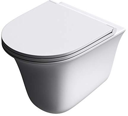 Durovin Bathrooms Ceramic Rimless Wall Hung Toilet - D Shape - Include WC Pan with Quick Release Soft Close Seat
