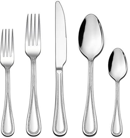 Homikit Besteck Set, 30 teilig Besteckset Essbesteck für 6 Personen, Edelstahl poliert Besteck mit Messer/Gabel/Löffel für Haus Küche Restaurant, Perlen-Rand Griff, Spülmaschinenfest