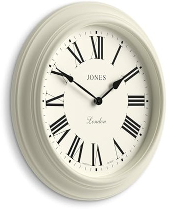 Jones Clocks® Supper Club wall clock | Large classic round clock | 40cm | Pale cream | Roman numerals | Traditional design ideal for kitchen or living room