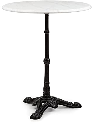 blumfeldt Patras - Table de bistrot avec Bord décoratif, Table Haute avec Pied en Fonte, Table de Bar pour l'intérieur et l'extérieur, imperméable, résistante au Gel, Ø 60cm, Hauteur 71 cm, Blanc