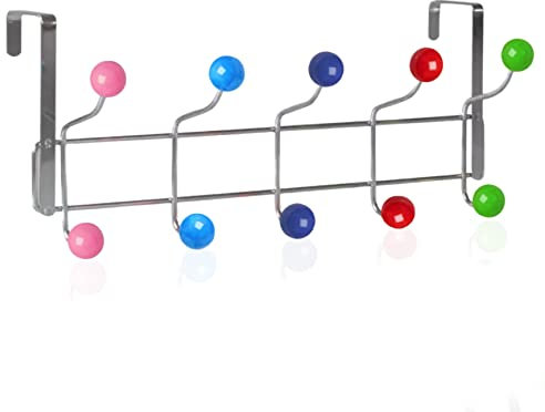 Over Door Hanger for Clothes Hanging, Over Door Hooks for Bedrooms, Bathroom,Heavy Duty 10 Hooks Stainless Steel Over Door Storage Hooks Hanger for Coat, Towel, Robe, Purse, Keys, Multicolor