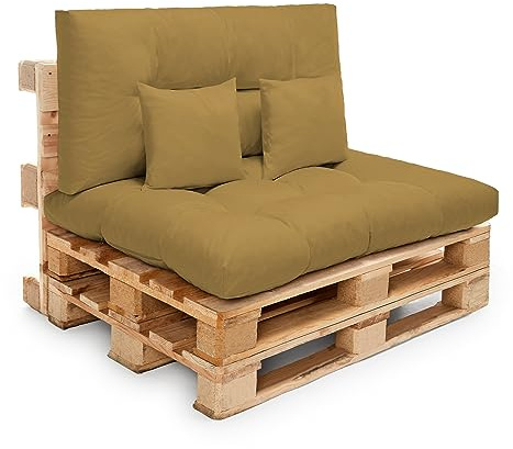 Diverpuff Set Cojines Palets Impermeables. Incluye Asiento 120x80 + Respaldo 120x60 + Cojines Decorativos. Para Palets Europeos de Interior y Exterior (Camel)