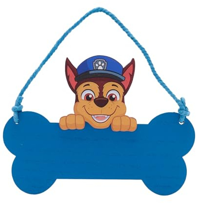 Widdop Paw Patrol Chase trä hängande plakett sovrum dörrskylt barn gåva blå