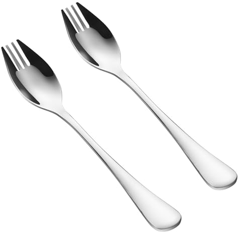 NVTEGR 2 Pcs Stainless Steel Sporks, Long Handled Spoon Forks, Heavy Duty, Portable, Rust Resistant, Dishwasher Safe, Perfect for Home, Outdoor, Travel, Restaurants