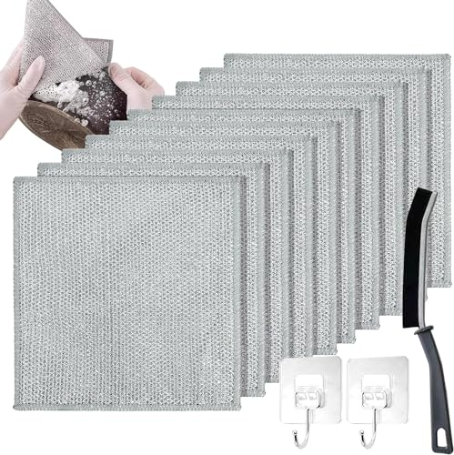Manfâ 10Stk Geschirrspüllappen Spüllappen Draht-Geschirrspüllappen,Wire Dishwashing Rags,Stahldraht- waschbar Geschirrtücher,putzlappen Zweilagig aus für Küche-30x30cm