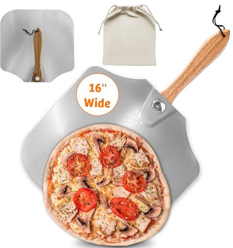 Colenza Pizza Peel 16 inch, Approx16 Wx 18 L, Aluminum pizza peel with Foldable Wood Handle and Storage Bag, Non-perforated