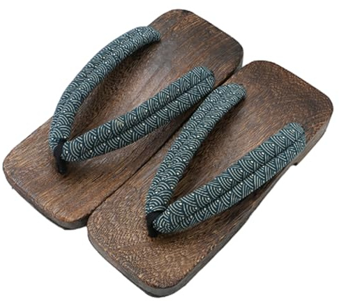 YFSJJ Mens Flip Flops Giapponese in Legno Zoccoli Sandali,Giappone Tradizionale Scarpe Geta Ampia Suola Infradito,Piatta Modello Tessuto Stampato retrò Scarpe(Size:EU 45,Color:Verde)