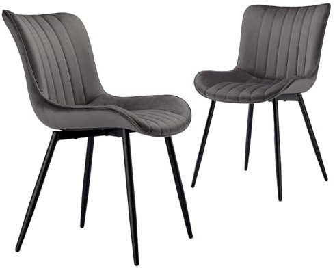 Goeurvant Esszimmerstühle Dunkelgrau Samt 2er Set Stühle Esszimmer Polsterstuhl Küchenstuhl Wohnzimmerstuhl mit Rückenlehne und Metallbeine für Esszimmer Wohnzimmer