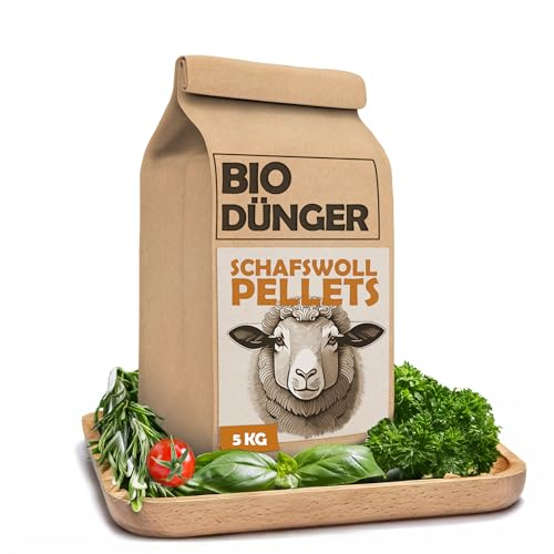 Wollgold Schafwollpellets - Bio Dünger aus Schafwolle - Universaldünger und Langzeitdünger für Erdbeer Dünger und Bio Tomatendünger - Organischer Gemüsedünger - Schafwolldünger aus Wollpellets - 5 KG