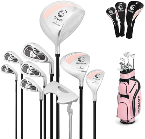 COSTWAY komplettes Damen Golfschläger Set, 9 teilig Golfschlägersätze rechtshändig mit Tasche & Regenhaube, Golfset mit 1 Driver & 3 Fairway & 4 Hybrid & 6/7/ 8/9/ P Eisen & Putter (Rosa)