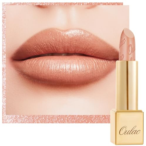 OULAC Lippenstift Metallic Glanz Finish, Pinky Nackt Langanhaltender Glitzer Lippenstifte, Feuchtigkeit und Glanz für die Lippen, Intensive Farbe Feine Textur, Vegan, 4.3g (GM02) Ethereal