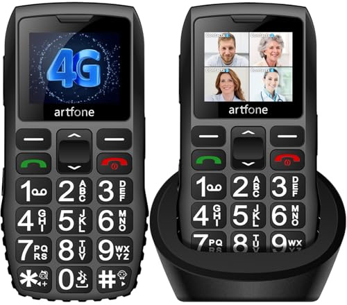 artfone C1+4G Black - Large Buttons Cell Phone for Seniors丨Dumb Phone with SOS Button丨Charging Station丨1800mAh丨Talking Clock丨Speed Dial丨Hands-free丨Large Font丨Unlocked Phone丨Keypad Mobile丨Loud Speaker