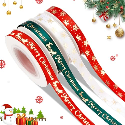 40 Yards Ruban Noel 4 Rouleaux Ruban Cadeau Emballage Noel 3/8 Inch Papier Cadeaux Noël Pour Fête De Noël DIY Artisanat Emballage Cadeaux Décoration Maison Tissu