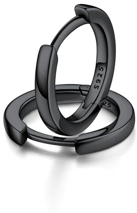 FaithHeart Schwarz Ohrstecker Kleine Creolen Huggies Silber 925 Ohrringe für Damen Mädchen Silberohrringe Herren Helix Piercing 10mm Klappcreolen Ohrpiercing Kreolen Groß Silberschmuck