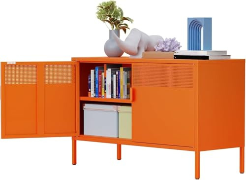MetaCate lnov Mobile Contenitore in Acciaio a 2 Ante con Ripiano Regolabile e Chiusura Magnetica, Armadio per Ufficio e Casa, Armadio in Acciaio, 40 x 100 x 64 cm, Arancione