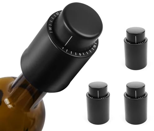 YFaith 4 Stück Wein Vakuumpumpe, Push-Typ-Sektflaschenverschluss, Weinverschluss Vakuum mit Zeitskala, 4,5 x 7,2 cm, Schwarz Vakuumpumpe für Weinflaschen für Wein und Sektflaschen