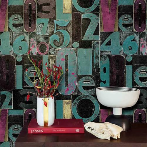 3D Letras Y Números De Metal Papel Tapiz Fotográfico 3D Papel Tapiz Mural Retro Con Efecto 3D，Papel Tapiz Decorativo Para Sala De Estar Y Dormitorio 150x105cm