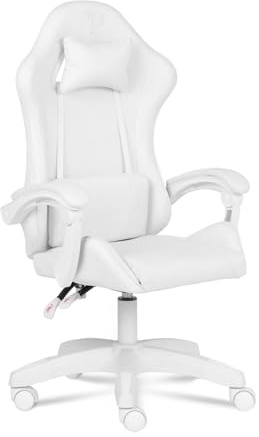 Ranqer Apollo Silla Gaming Ergonómica con Respaldo Ajustable, Apoyabrazos, Cojines Lumbar y Cervical, Cuero Sintético Negro, Giratoria 360°, Diseño Moderno y Cómodo para Jugadores, Blanco